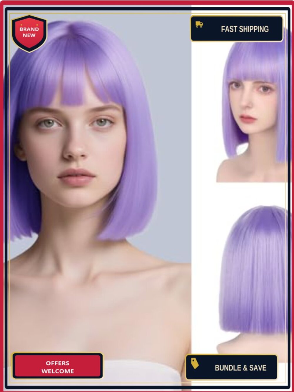 Short Straight Synthetic Bob Wig with Bangs Heat Resistant 13in
